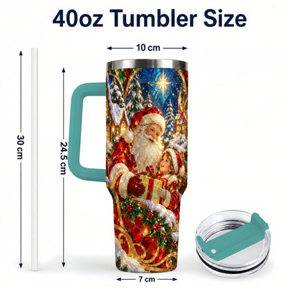 #pl[40oz|Green] Santa Gift Tumbler 40oz, Holiday Tumbler, Stainless Steel Travel Cup
