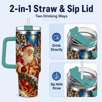 #pl[40oz|Green] Santa Gift Tumbler 40oz, Holiday Tumbler, Stainless Steel Travel Cup