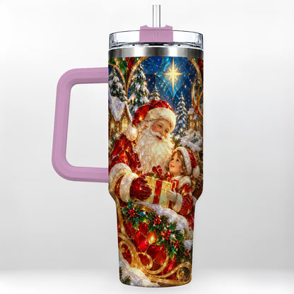 #pl[40oz|Pink] Santa Gift Tumbler 40oz, Holiday Tumbler, Stainless Steel Travel Cup