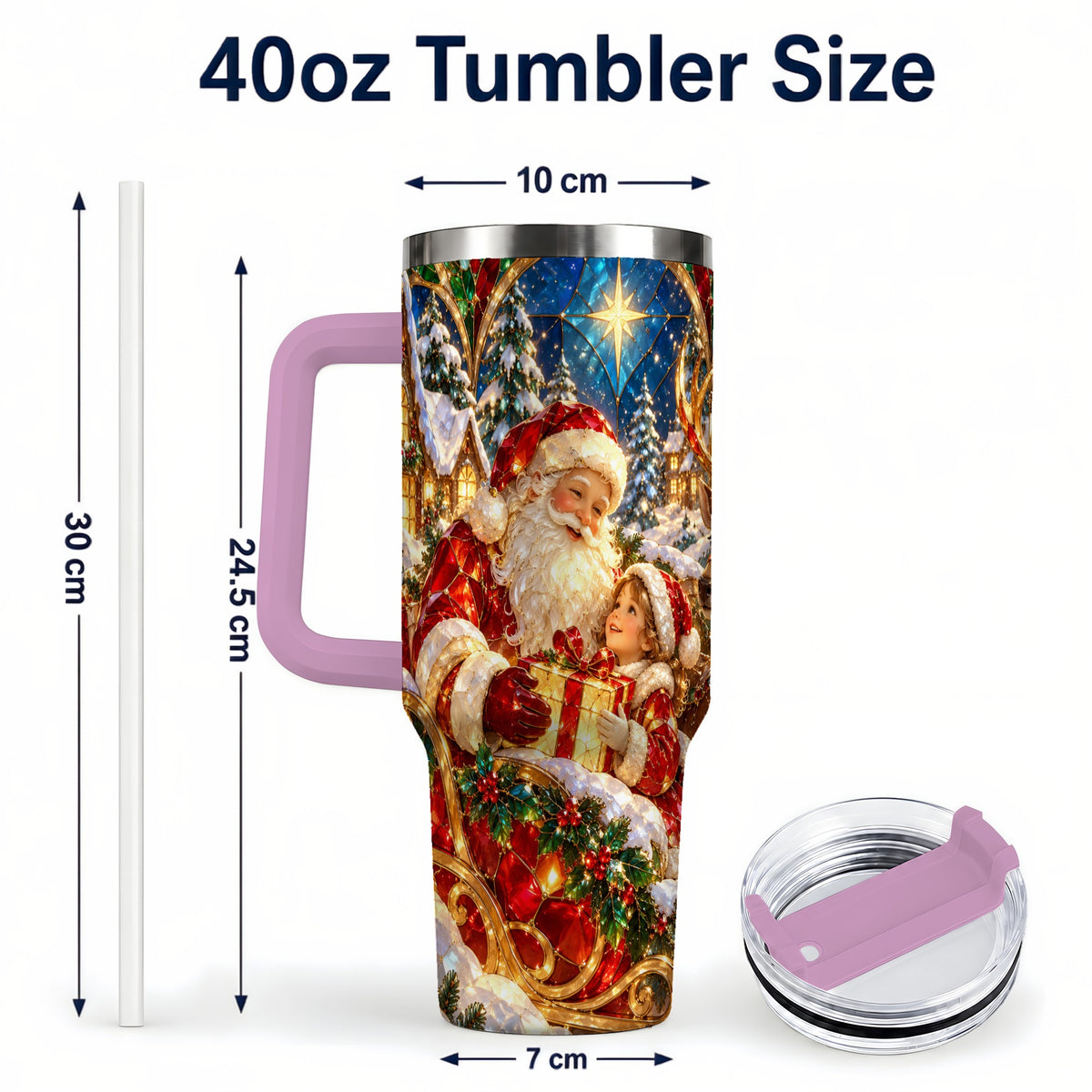 #pl[40oz|Pink] Santa Gift Tumbler 40oz, Holiday Tumbler, Stainless Steel Travel Cup