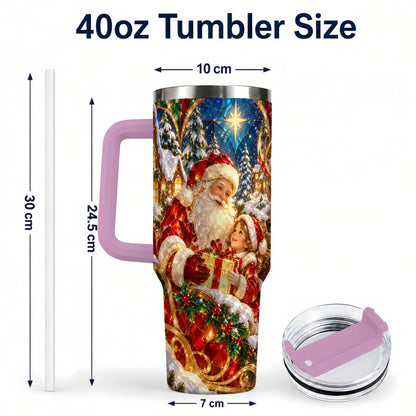 #pl[40oz|Pink] Santa Gift Tumbler 40oz, Holiday Tumbler, Stainless Steel Travel Cup