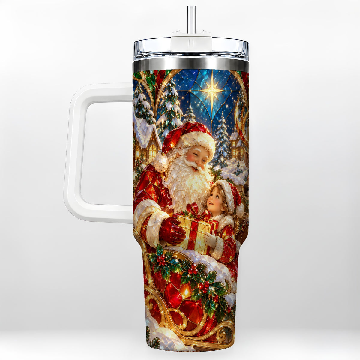 Santa Gift Tumbler 40oz, Holiday Tumbler, Stainless Steel Travel Cup