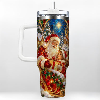 Santa Gift Tumbler 40oz, Holiday Tumbler, Stainless Steel Travel Cup