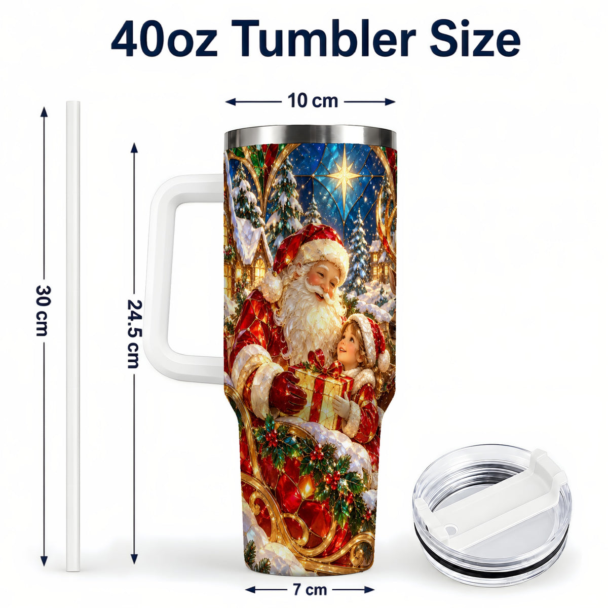 #pl[40oz|White] Santa Gift Tumbler 40oz, Holiday Tumbler, Stainless Steel Travel Cup