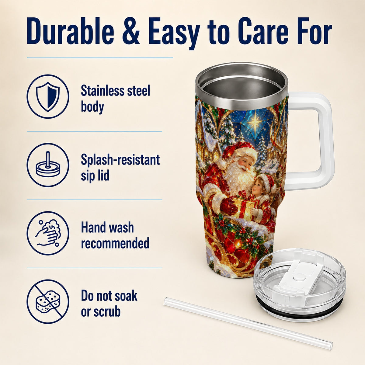 Santa Gift Tumbler 40oz, Holiday Tumbler, Stainless Steel Travel Cup