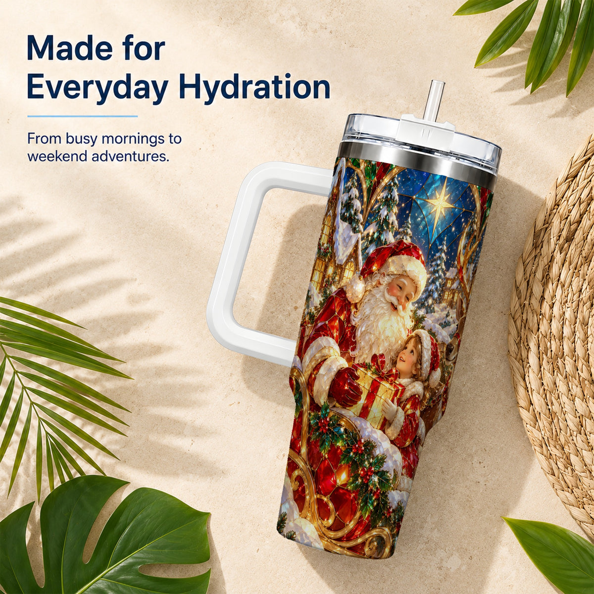 Santa Gift Tumbler 40oz, Holiday Tumbler, Stainless Steel Travel Cup