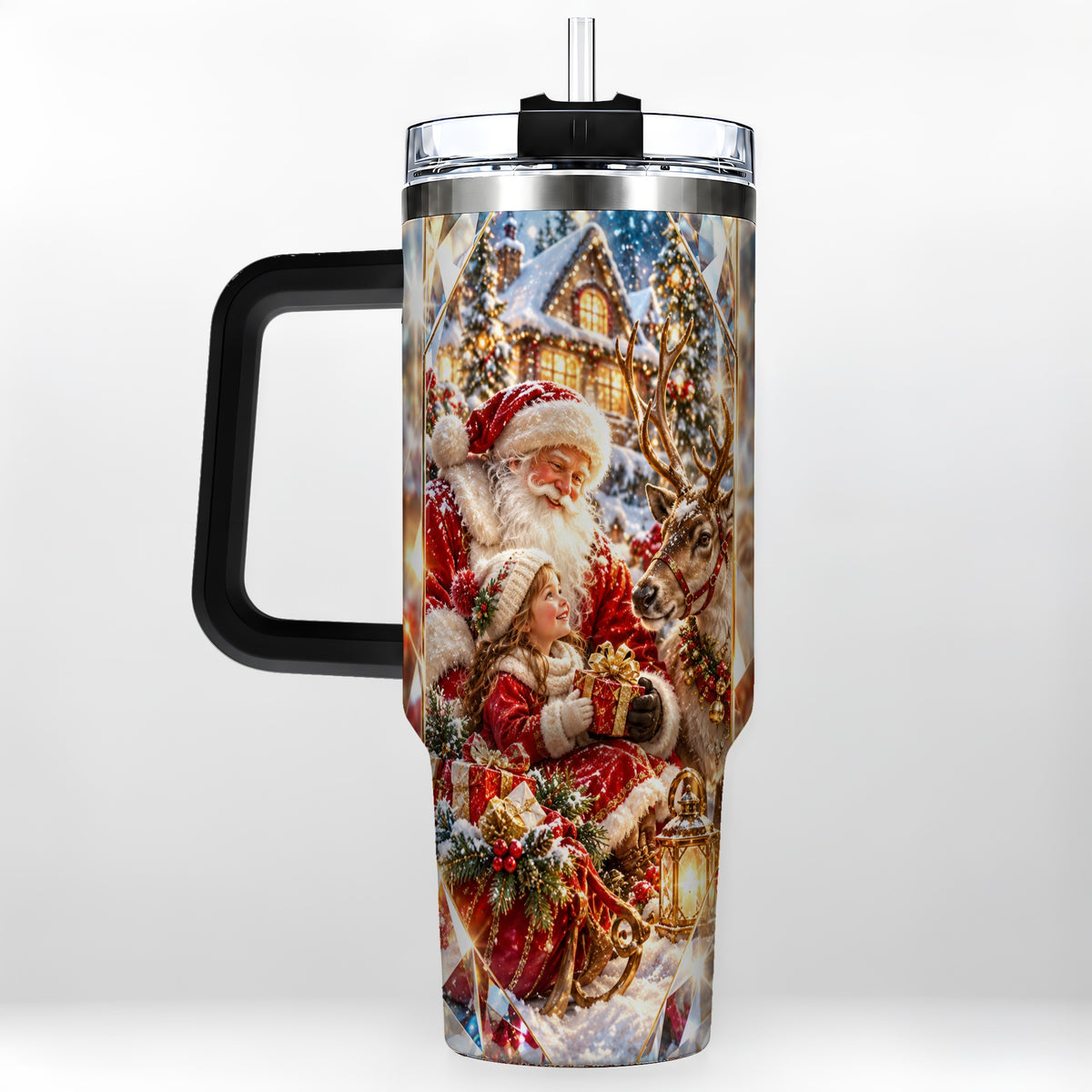 #pl[40oz|Black] Santa Village Tumbler 40oz, Winter Tumbler, Stainless Steel Travel Cup