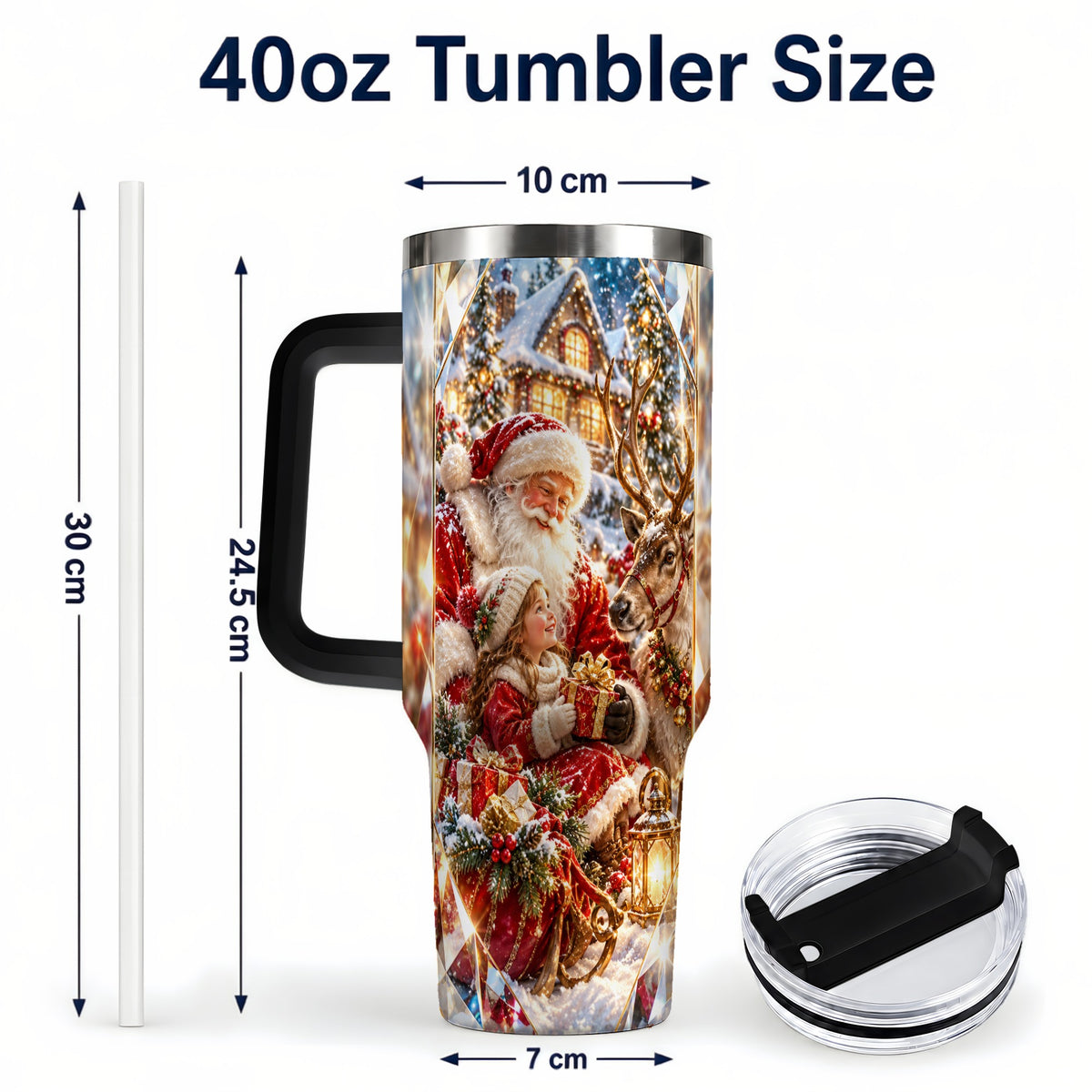 #pl[40oz|Black] Santa Village Tumbler 40oz, Winter Tumbler, Stainless Steel Travel Cup