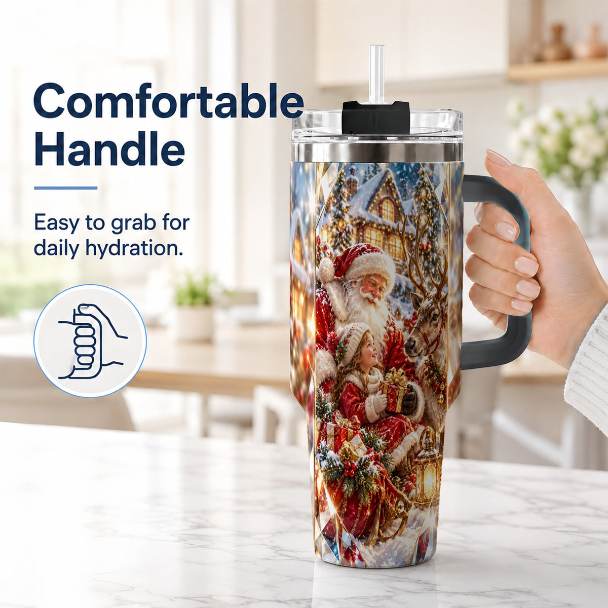 #pl[40oz|Black] Santa Village Tumbler 40oz, Winter Tumbler, Stainless Steel Travel Cup