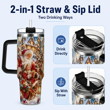 #pl[40oz|Black] Santa Village Tumbler 40oz, Winter Tumbler, Stainless Steel Travel Cup