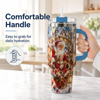 #pl[40oz|Blue] Santa Village Tumbler 40oz, Winter Tumbler, Stainless Steel Travel Cup
