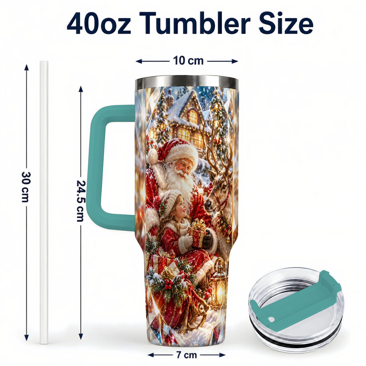 #pl[40oz|Green] Santa Village Tumbler 40oz, Winter Tumbler, Stainless Steel Travel Cup