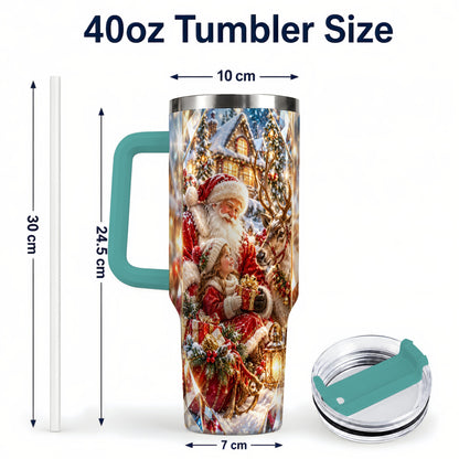 #pl[40oz|Green] Santa Village Tumbler 40oz, Winter Tumbler, Stainless Steel Travel Cup