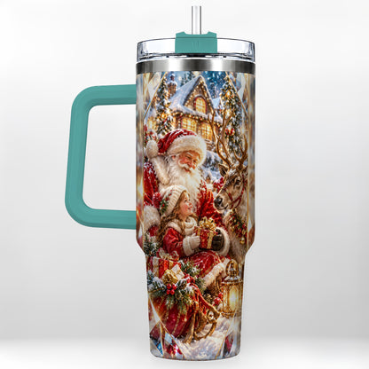 #pl[40oz|Green] Santa Village Tumbler 40oz, Winter Tumbler, Stainless Steel Travel Cup