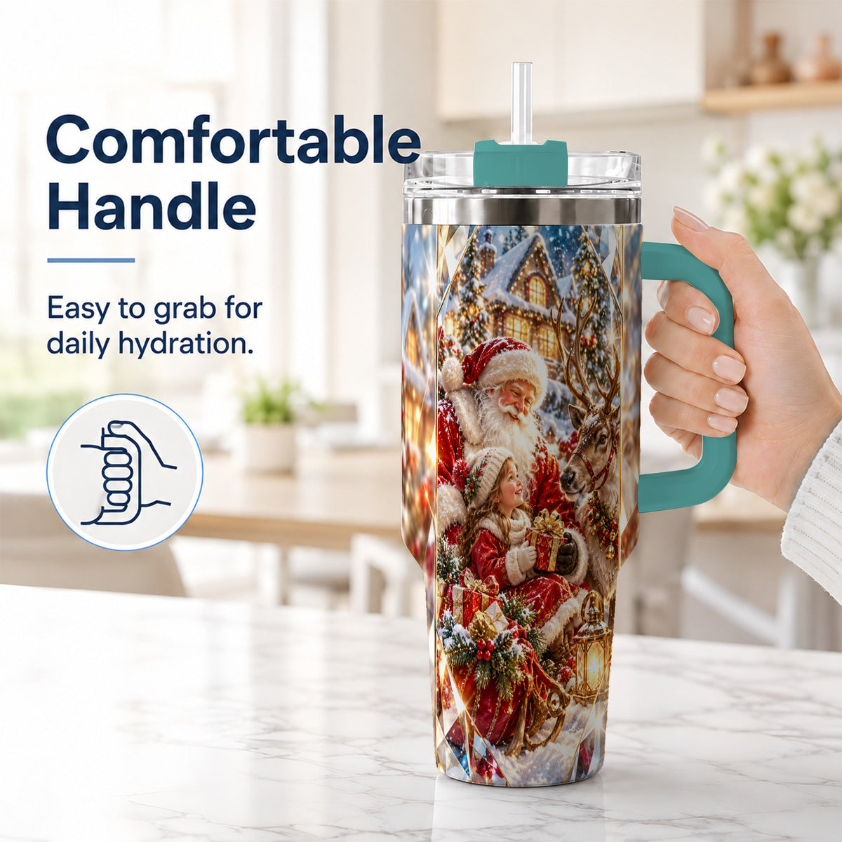 #pl[40oz|Green] Santa Village Tumbler 40oz, Winter Tumbler, Stainless Steel Travel Cup