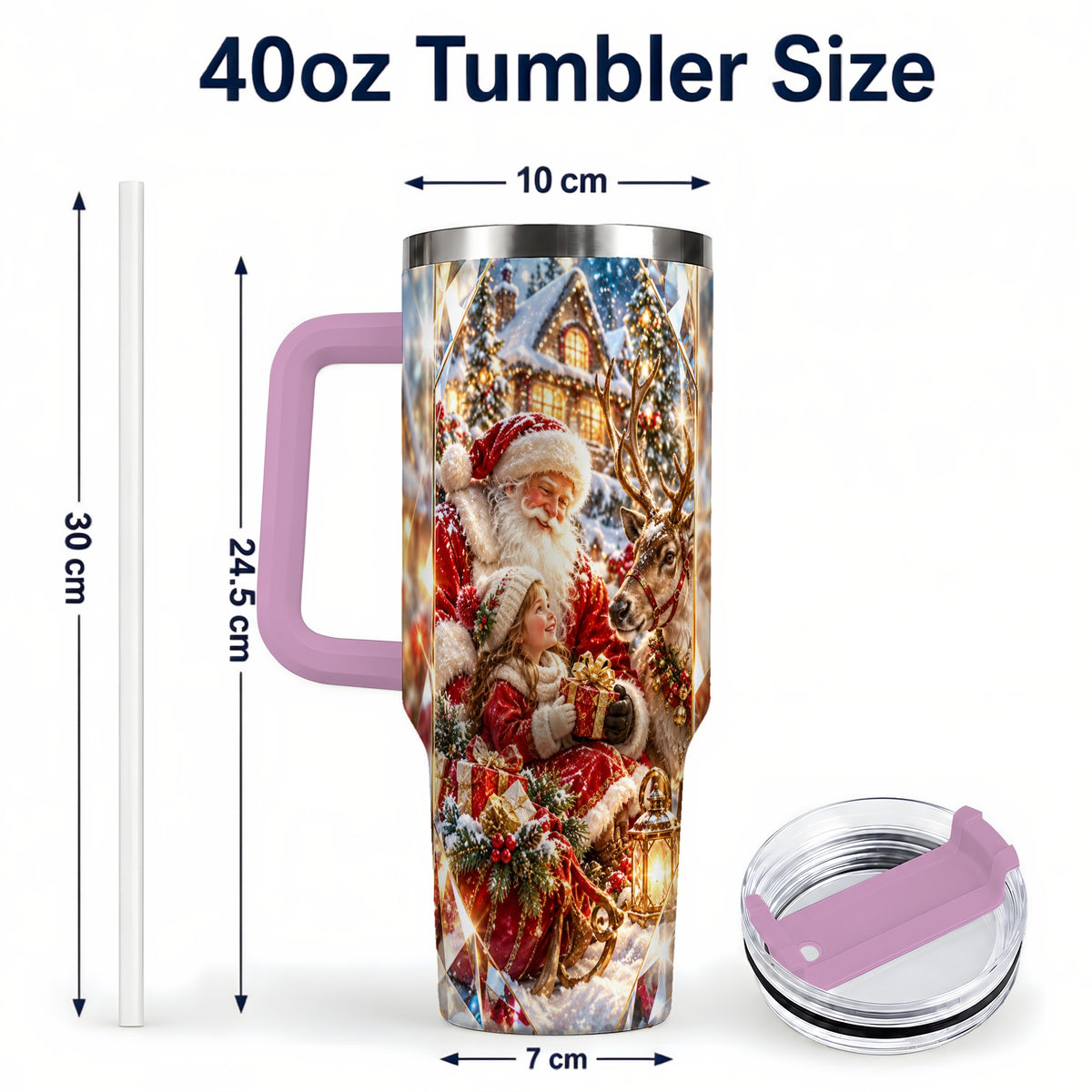 #pl[40oz|Pink] Santa Village Tumbler 40oz, Winter Tumbler, Stainless Steel Travel Cup