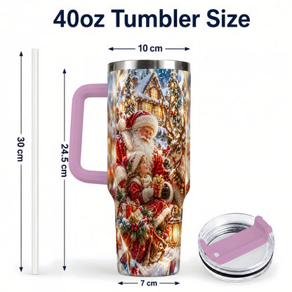 #pl[40oz|Pink] Santa Village Tumbler 40oz, Winter Tumbler, Stainless Steel Travel Cup