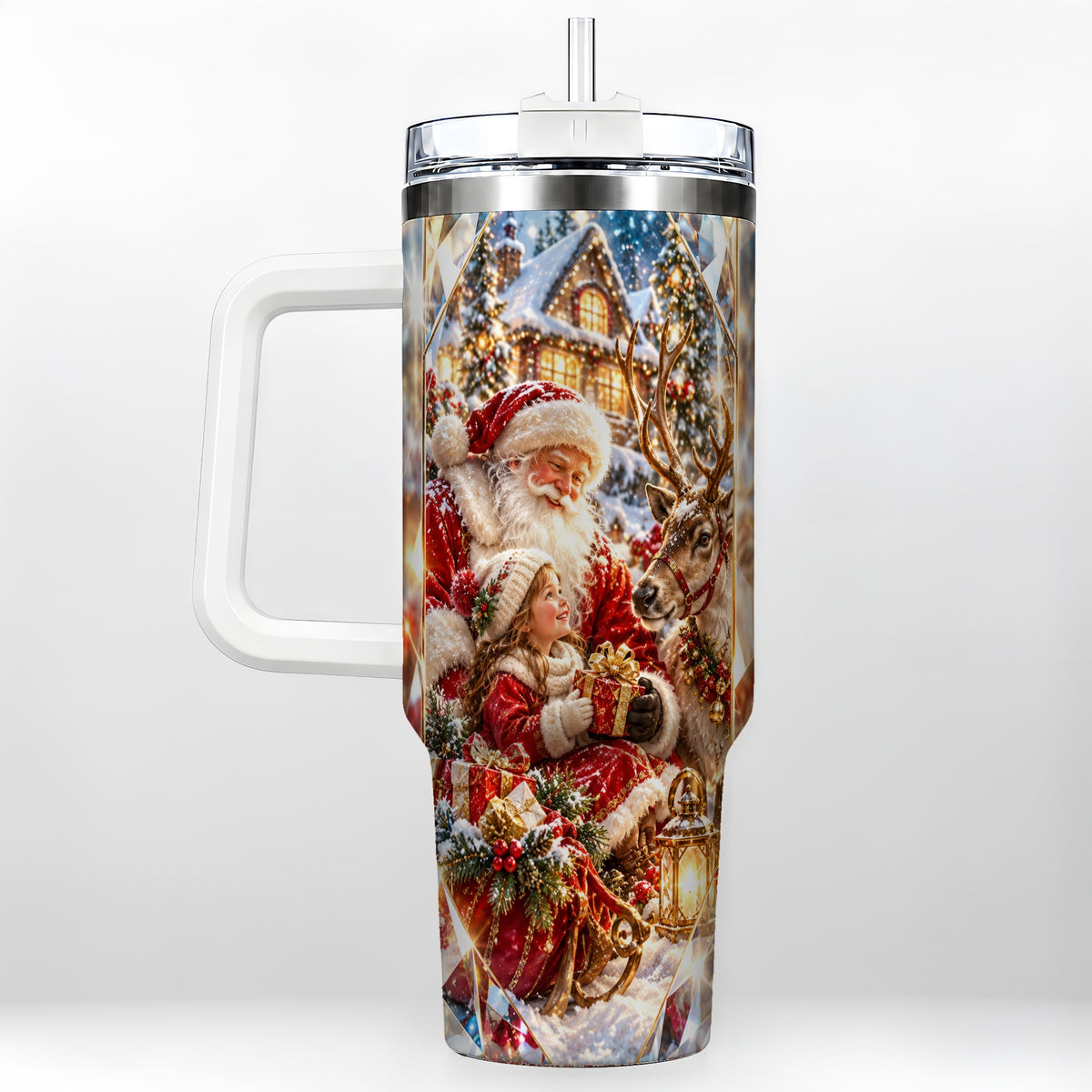 Santa Village Tumbler 40oz, Winter Tumbler, Stainless Steel Travel Cup
