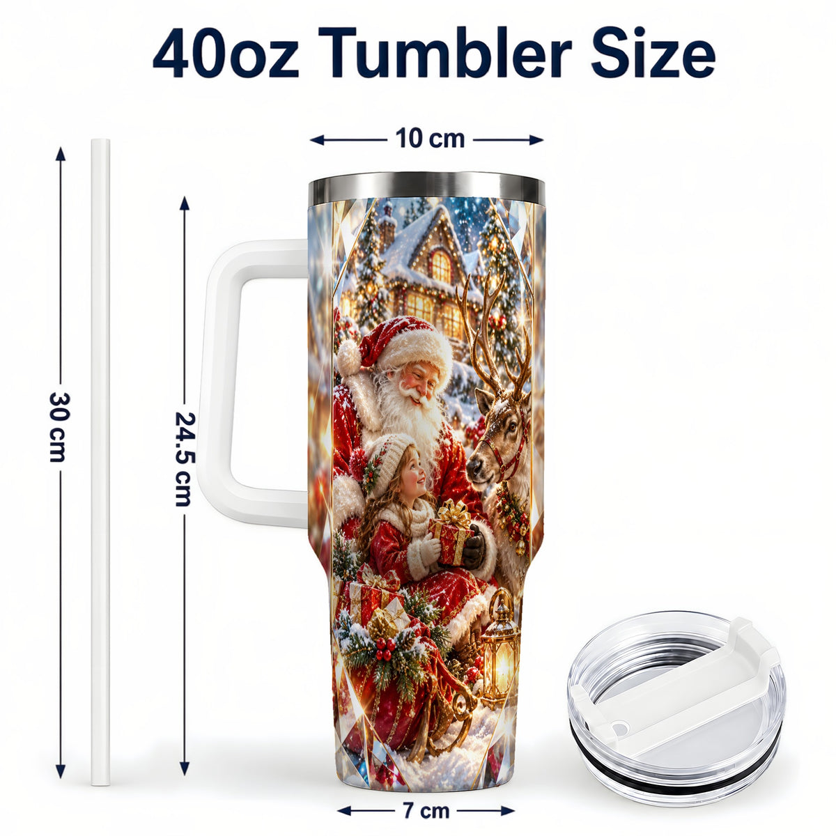 #pl[40oz|White] Santa Village Tumbler 40oz, Winter Tumbler, Stainless Steel Travel Cup