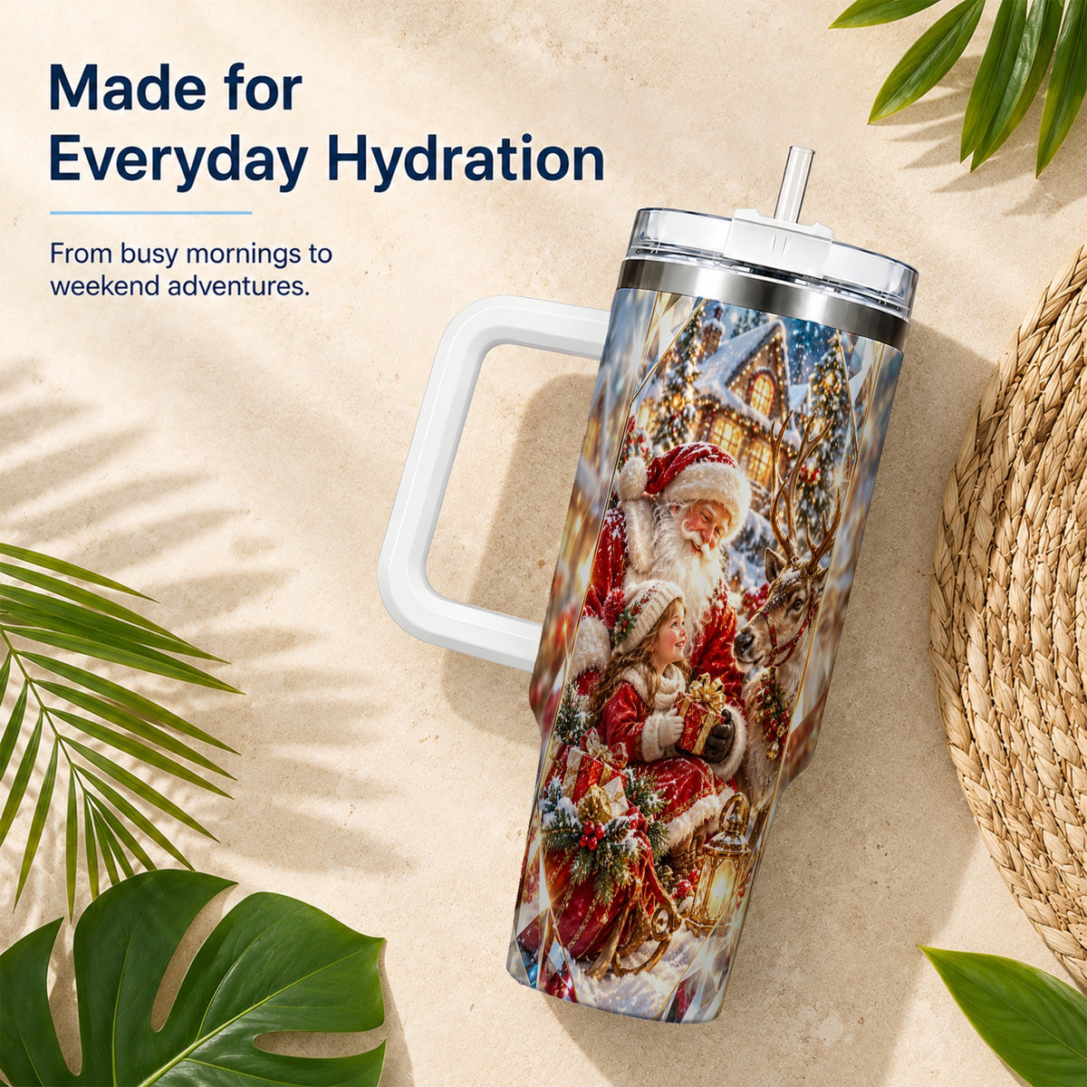 Santa Village Tumbler 40oz, Winter Tumbler, Stainless Steel Travel Cup