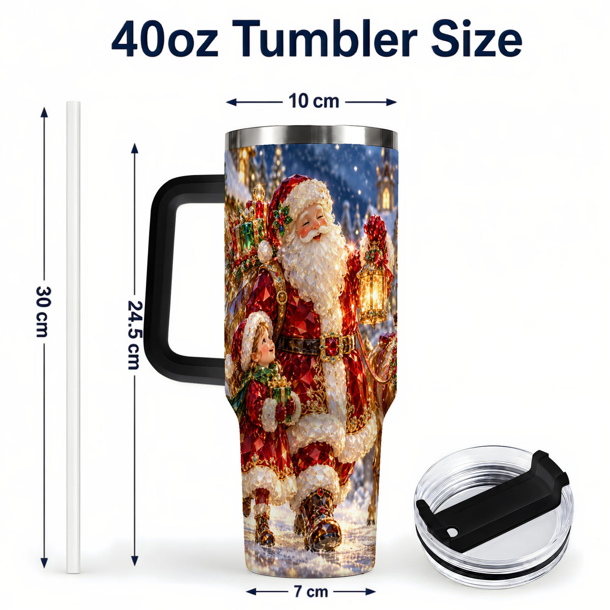 #pl[40oz|Black] Santa Lantern Tumbler 40oz, Holiday Tumbler, Stainless Steel Travel Cup