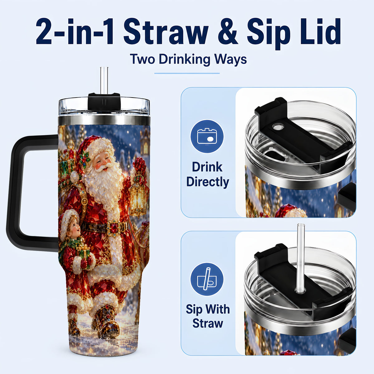 #pl[40oz|Black] Santa Lantern Tumbler 40oz, Holiday Tumbler, Stainless Steel Travel Cup