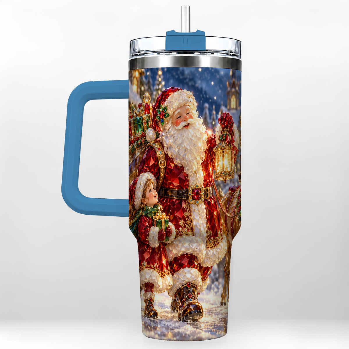 #pl[40oz|Blue] Santa Lantern Tumbler 40oz, Holiday Tumbler, Stainless Steel Travel Cup