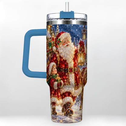 #pl[40oz|Blue] Santa Lantern Tumbler 40oz, Holiday Tumbler, Stainless Steel Travel Cup