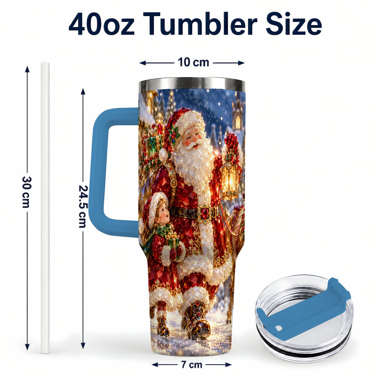 #pl[40oz|Blue] Santa Lantern Tumbler 40oz, Holiday Tumbler, Stainless Steel Travel Cup