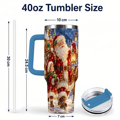 #pl[40oz|Blue] Santa Lantern Tumbler 40oz, Holiday Tumbler, Stainless Steel Travel Cup