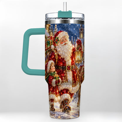 #pl[40oz|Green] Santa Lantern Tumbler 40oz, Holiday Tumbler, Stainless Steel Travel Cup
