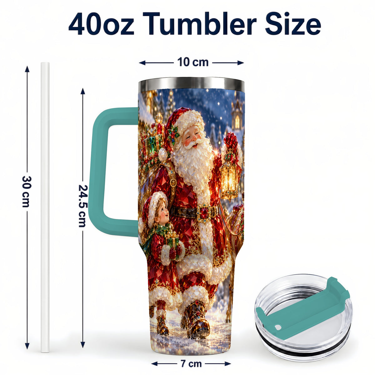 #pl[40oz|Green] Santa Lantern Tumbler 40oz, Holiday Tumbler, Stainless Steel Travel Cup