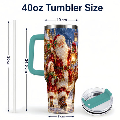#pl[40oz|Green] Santa Lantern Tumbler 40oz, Holiday Tumbler, Stainless Steel Travel Cup