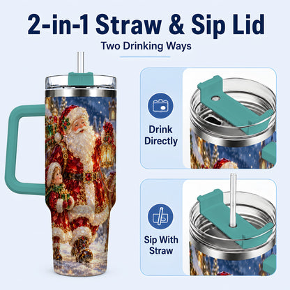 #pl[40oz|Green] Santa Lantern Tumbler 40oz, Holiday Tumbler, Stainless Steel Travel Cup