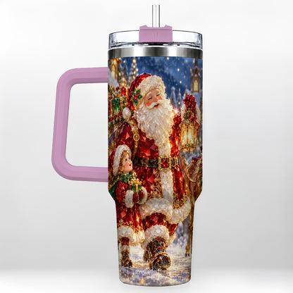 #pl[40oz|Pink] Santa Lantern Tumbler 40oz, Holiday Tumbler, Stainless Steel Travel Cup