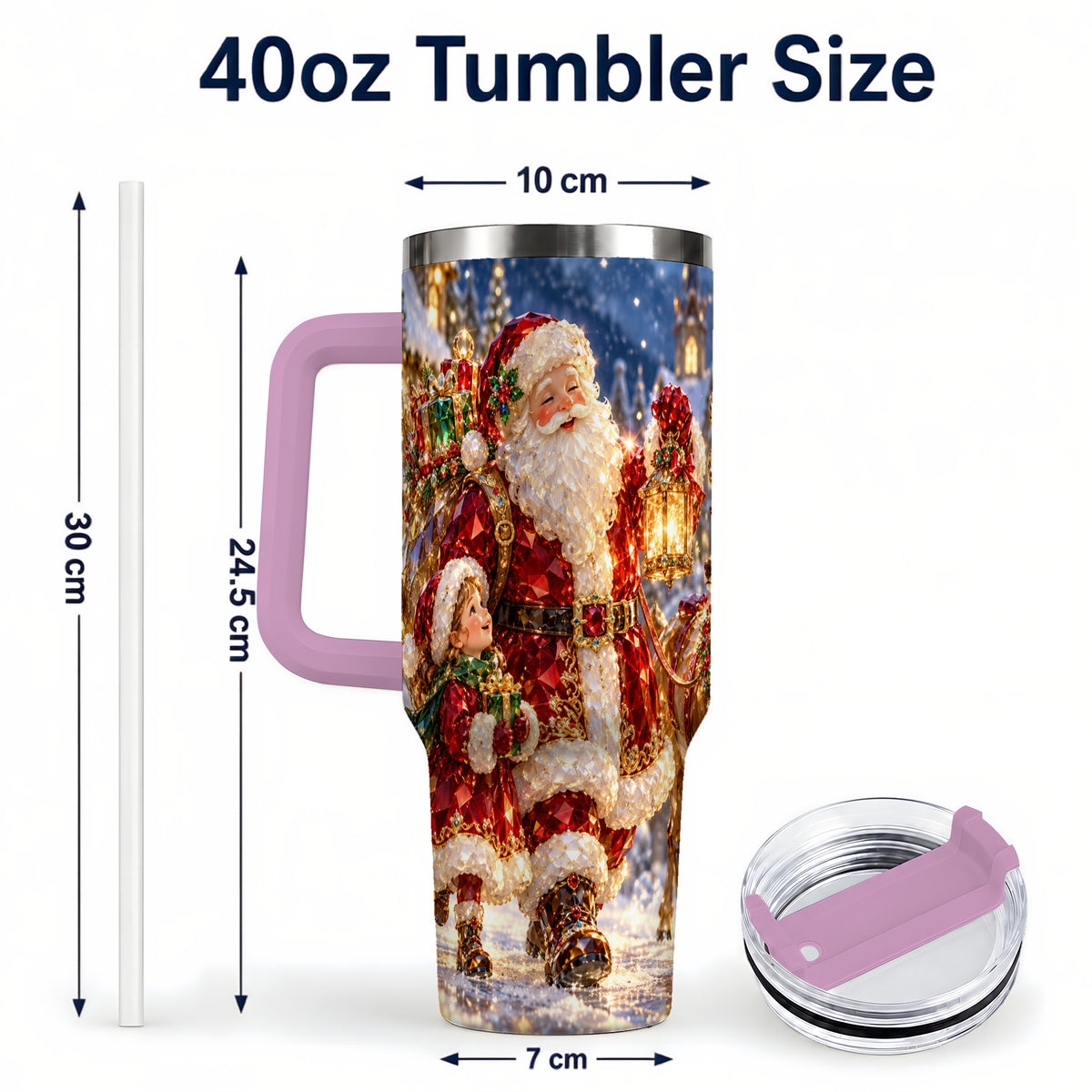 #pl[40oz|Pink] Santa Lantern Tumbler 40oz, Holiday Tumbler, Stainless Steel Travel Cup
