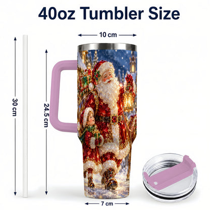 #pl[40oz|Pink] Santa Lantern Tumbler 40oz, Holiday Tumbler, Stainless Steel Travel Cup