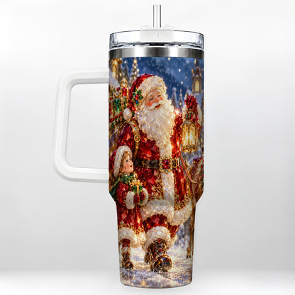 Santa Lantern Tumbler 40oz, Holiday Tumbler, Stainless Steel Travel Cup