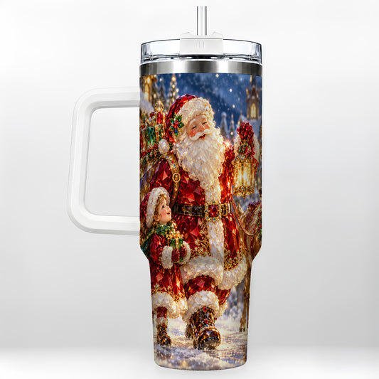 Santa Lantern Tumbler 40oz, Holiday Tumbler, Stainless Steel Travel Cup
