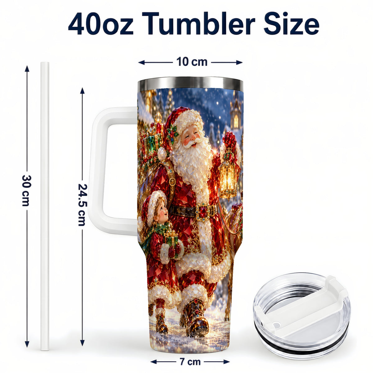 #pl[40oz|White] Santa Lantern Tumbler 40oz, Holiday Tumbler, Stainless Steel Travel Cup