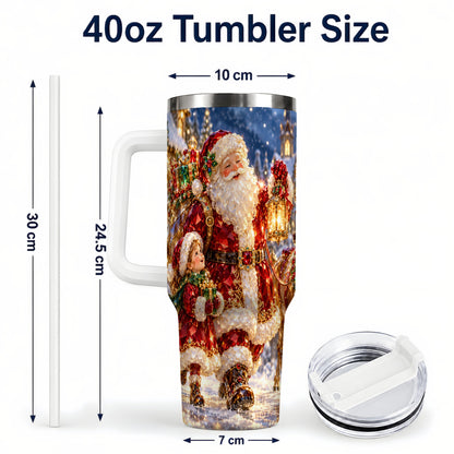 #pl[40oz|White] Santa Lantern Tumbler 40oz, Holiday Tumbler, Stainless Steel Travel Cup