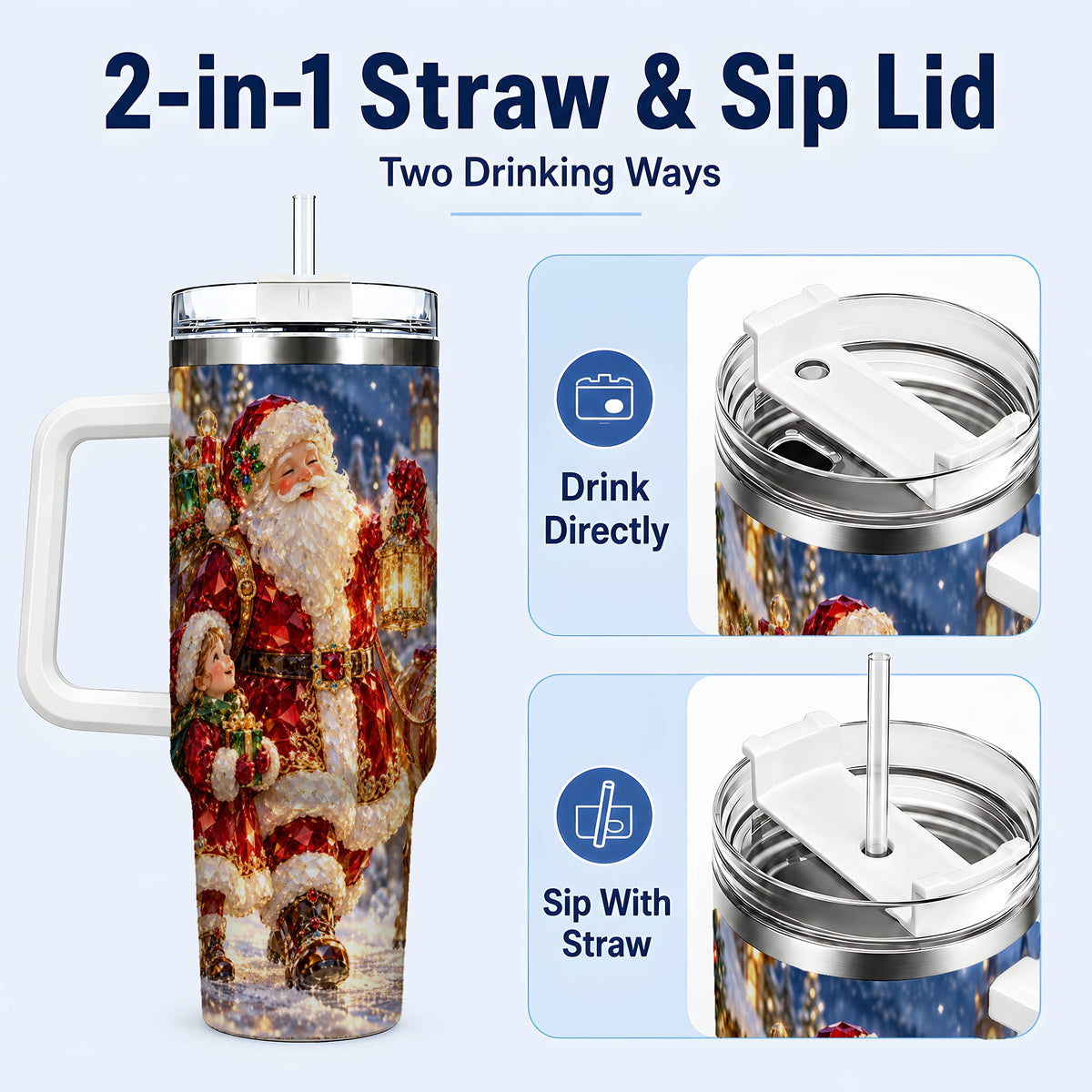 #pl[40oz|White] Santa Lantern Tumbler 40oz, Holiday Tumbler, Stainless Steel Travel Cup