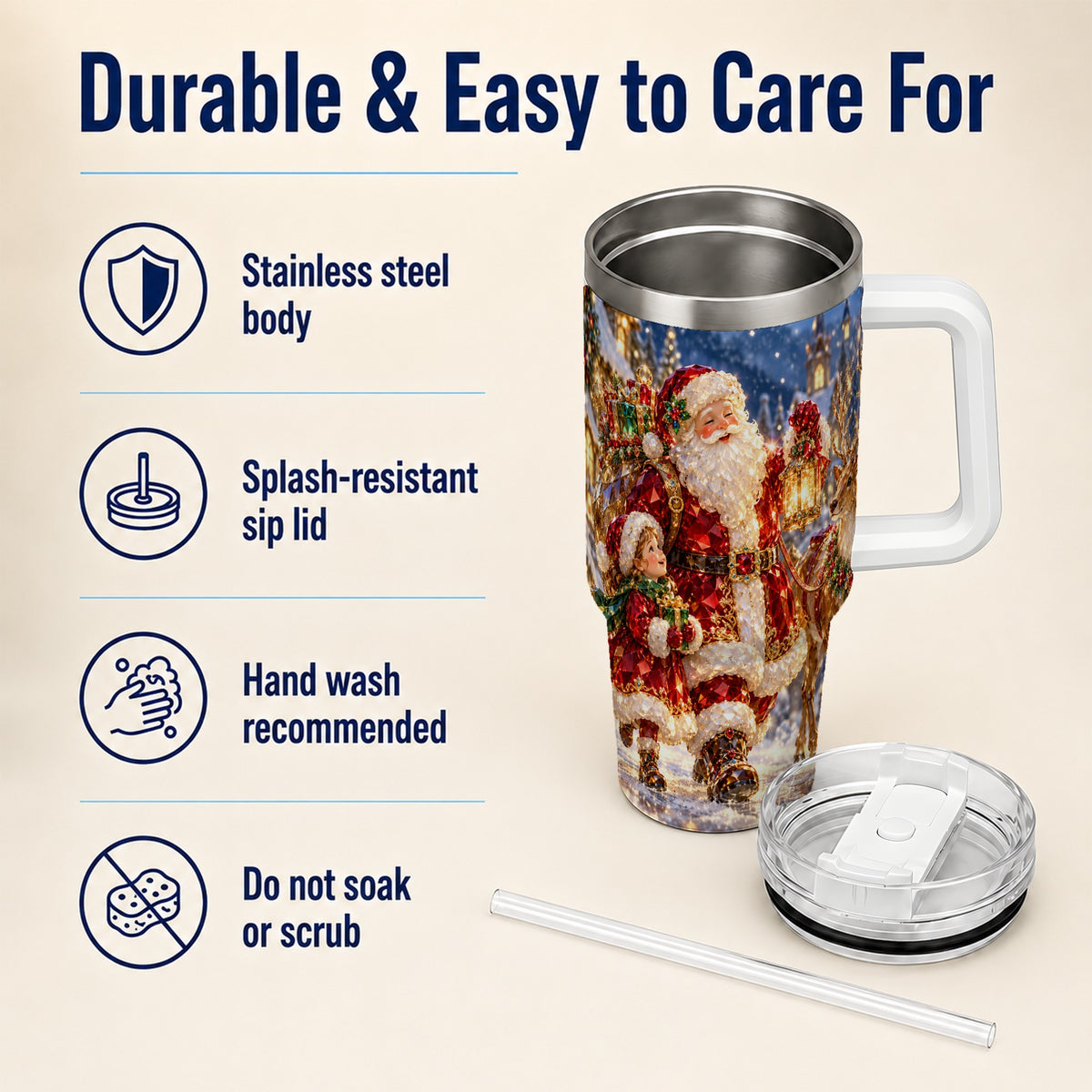 Santa Lantern Tumbler 40oz, Holiday Tumbler, Stainless Steel Travel Cup
