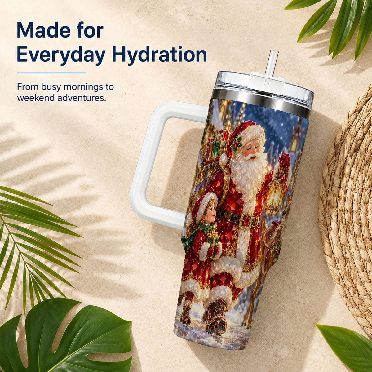 Santa Lantern Tumbler 40oz, Holiday Tumbler, Stainless Steel Travel Cup