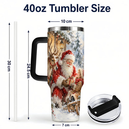 #pl[40oz|Black] Santa Watercolor Tumbler 40oz, Winter Tumbler, Stainless Steel Travel Cup