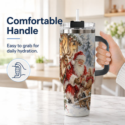 #pl[40oz|Black] Santa Watercolor Tumbler 40oz, Winter Tumbler, Stainless Steel Travel Cup
