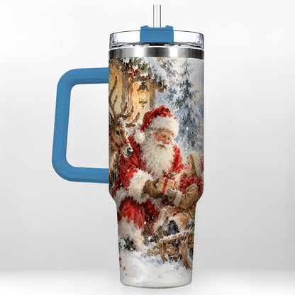#pl[40oz|Blue] Santa Watercolor Tumbler 40oz, Winter Tumbler, Stainless Steel Travel Cup