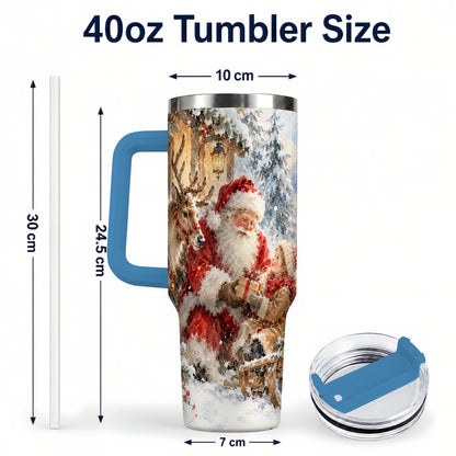 #pl[40oz|Blue] Santa Watercolor Tumbler 40oz, Winter Tumbler, Stainless Steel Travel Cup