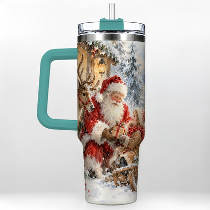 #pl[40oz|Green] Santa Watercolor Tumbler 40oz, Winter Tumbler, Stainless Steel Travel Cup