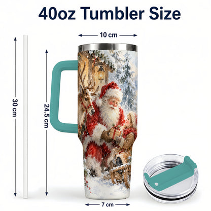 #pl[40oz|Green] Santa Watercolor Tumbler 40oz, Winter Tumbler, Stainless Steel Travel Cup
